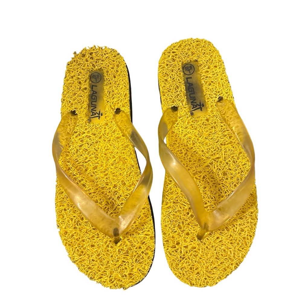 Laguna Y2K Yellow Women's Flip Flop Sandals with Translucent Straps Size L 9-10